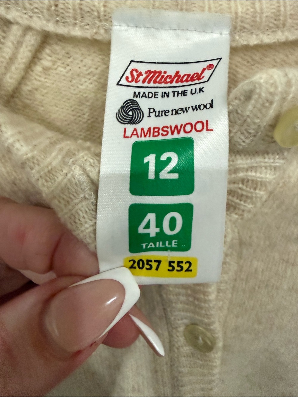 Vintage St Michael Pure New Lambswool Cardigan UK 12 Beige Made in England - Picture 3 of 3